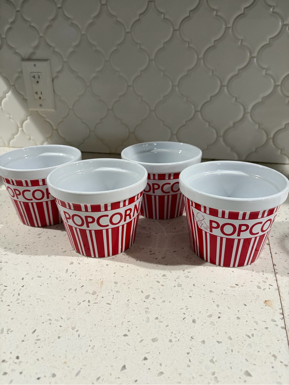 Red Popcorn Stripe Snack Cups - Set of 4 (Brand Unspecified)